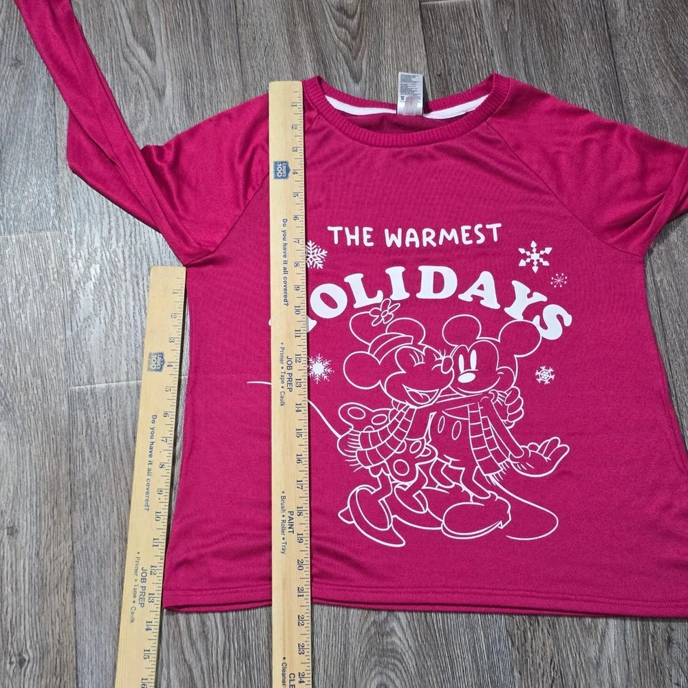 Disney Mickey Minnie Holiday Pajama Set‎ XS Rose Sangria Raglan Sleepwear - Picture 5 of 16